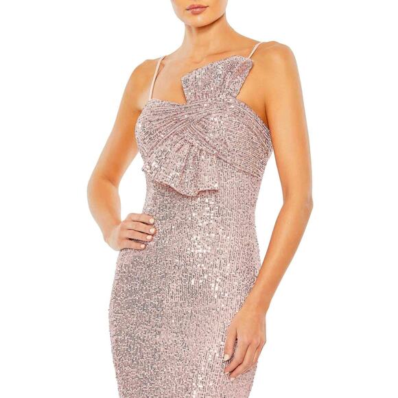 Mac Duggal 11284 Gorgeous Square Neckline Sequined Sheath Rose Pink Size 0 NWT - Picture 3 of 11